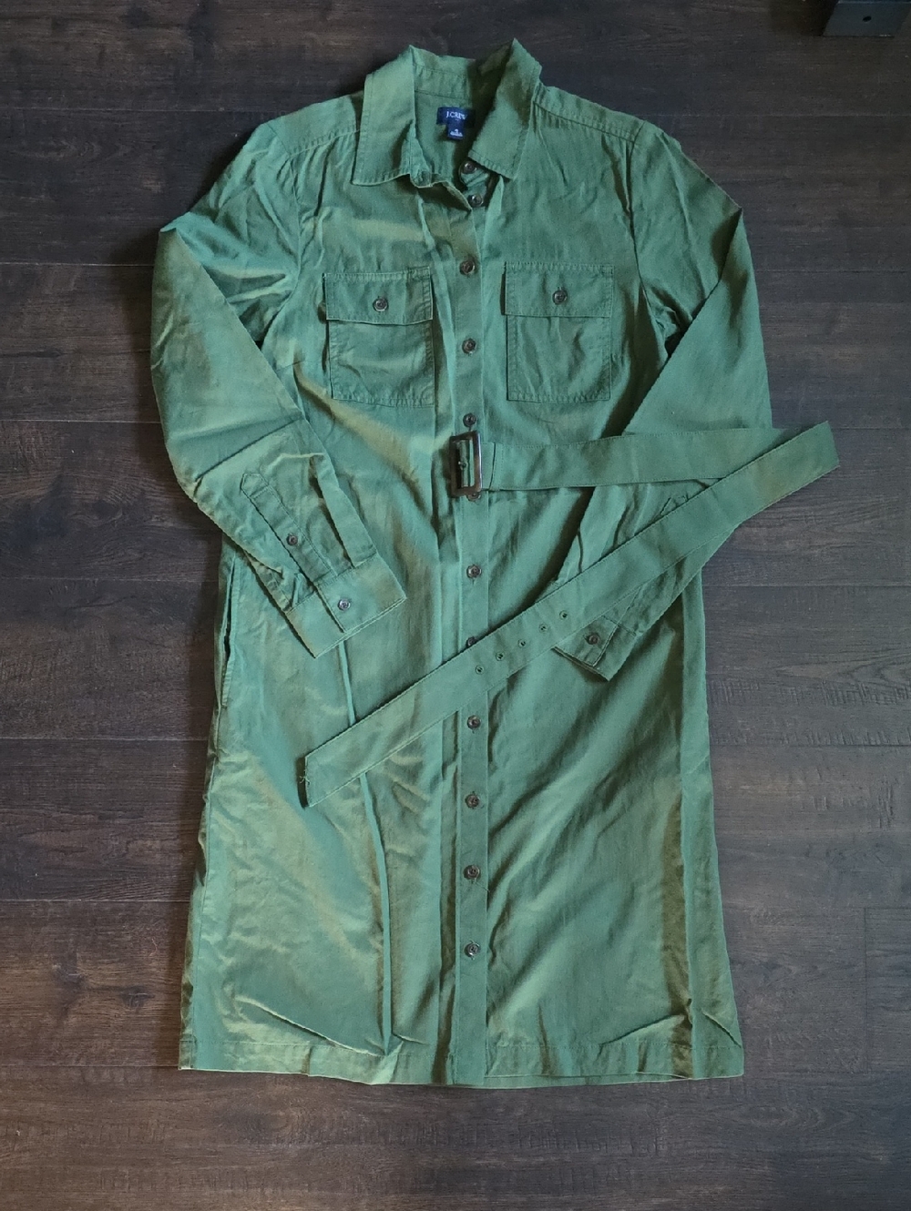 J. Crew Olive Utility Shirt Dress with Self Belt